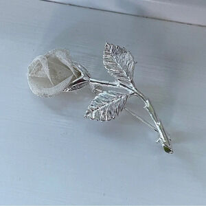 Vintage Anne Klein Signed Mesh Rose Silver Tone Brooch 2"